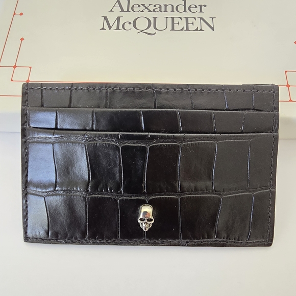 Alexander McQueen Other - Alexander McQueen Skull Croc-Embossed Leather Card Holder Black